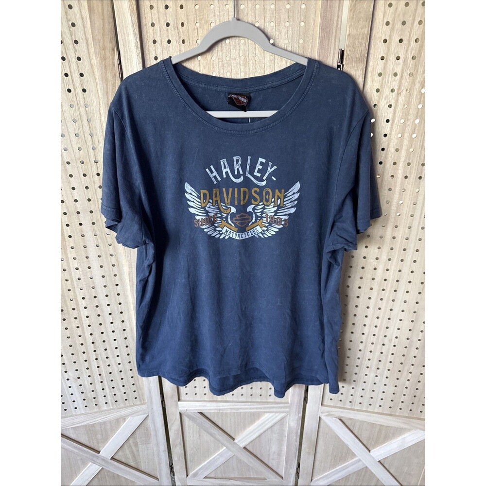 Harley-Davidson Women's Sepia Wing Short Sleeve Crew-Neck T-Shirt, Navy 2X